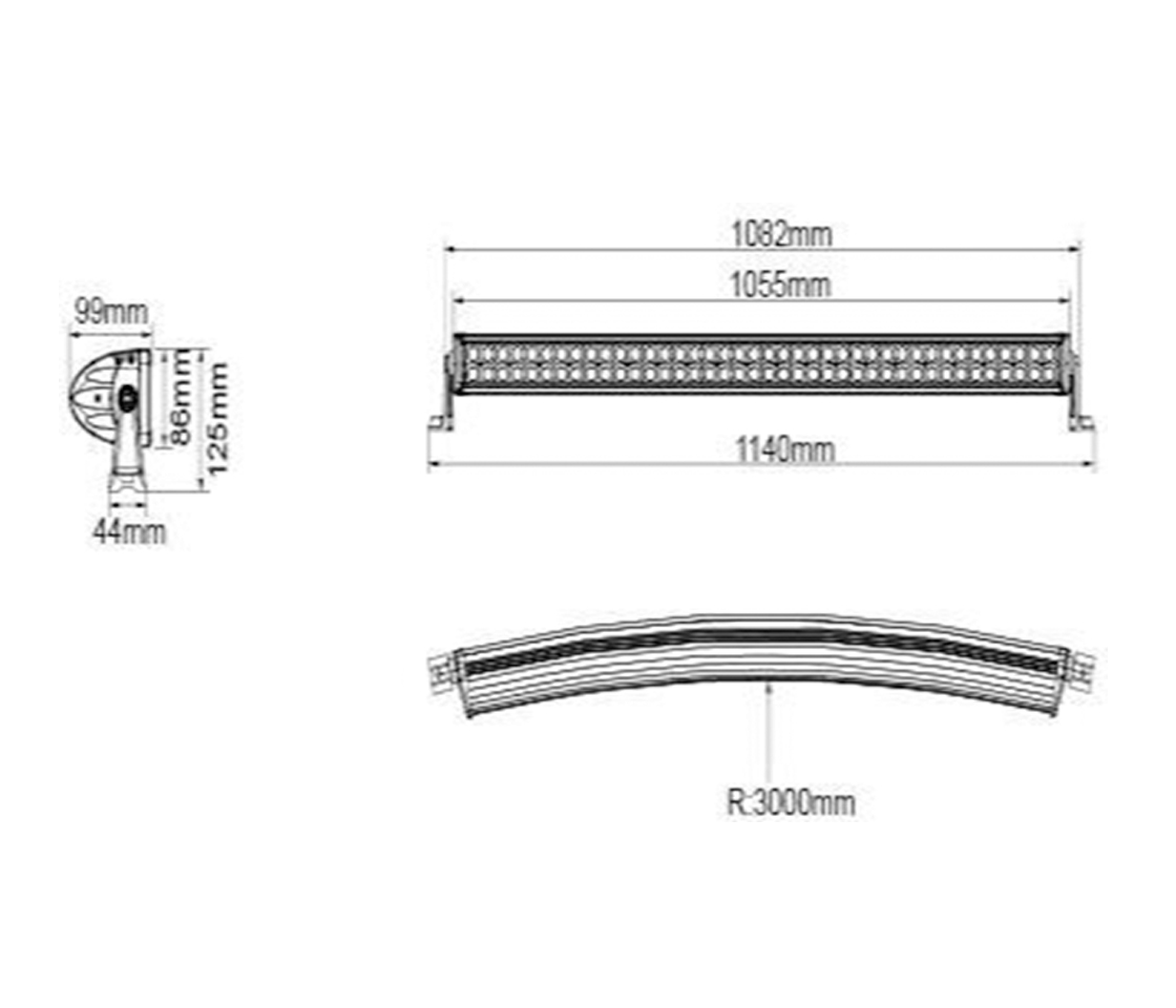 BARRA LED CREE 240W 21600 LUMENS 1122MM CURVA 12/24V