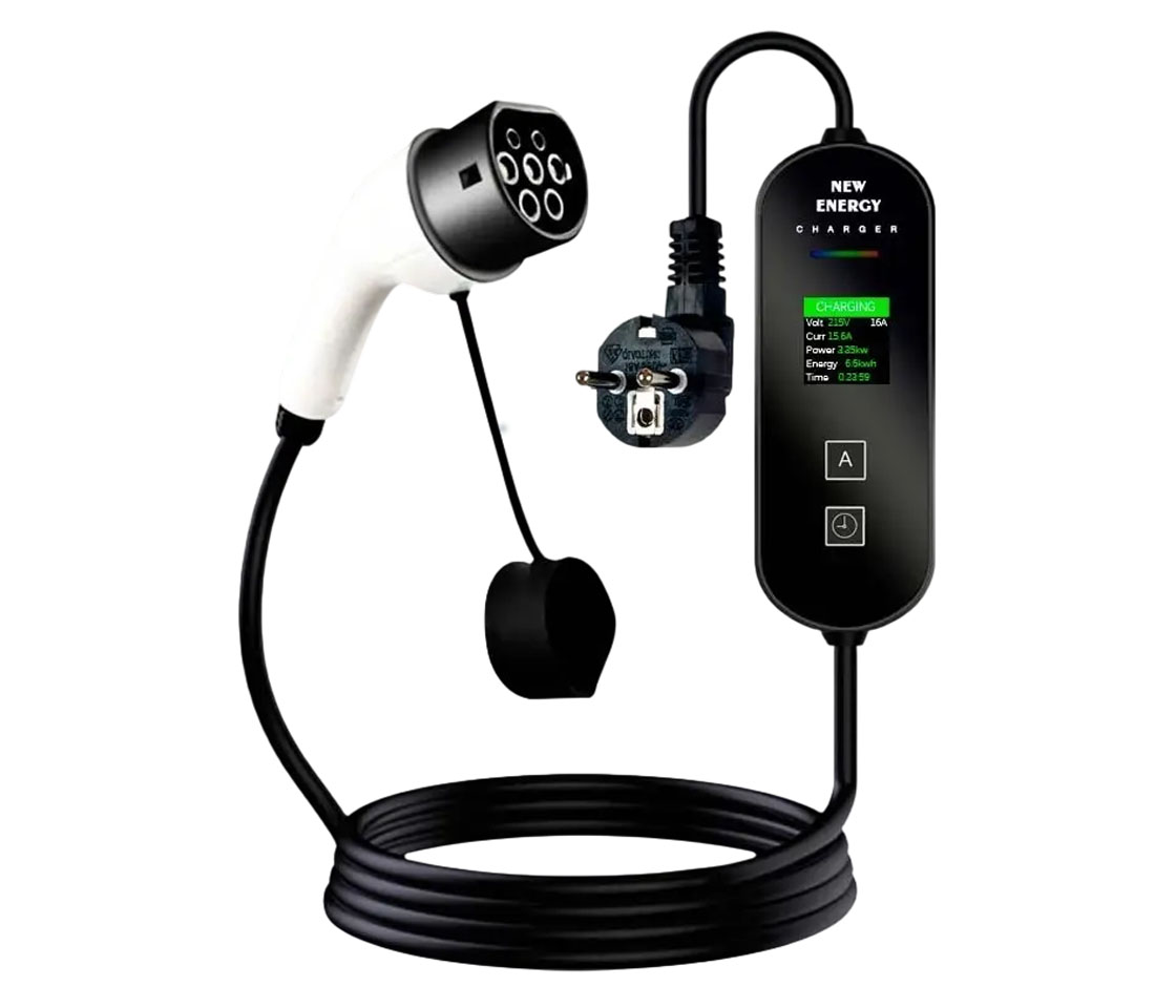 CARREGADOR PARA CARROS ELÉTRICOS 16A / 3.5KW / FICHA SCHUKO / LCD CABO 5M TIPO 2 CARREGADOR PARA CARROS ELÉTRICOS 16A / 3.5KW / FICHA SCHUKO / LCD CABO 5M TIPO 2