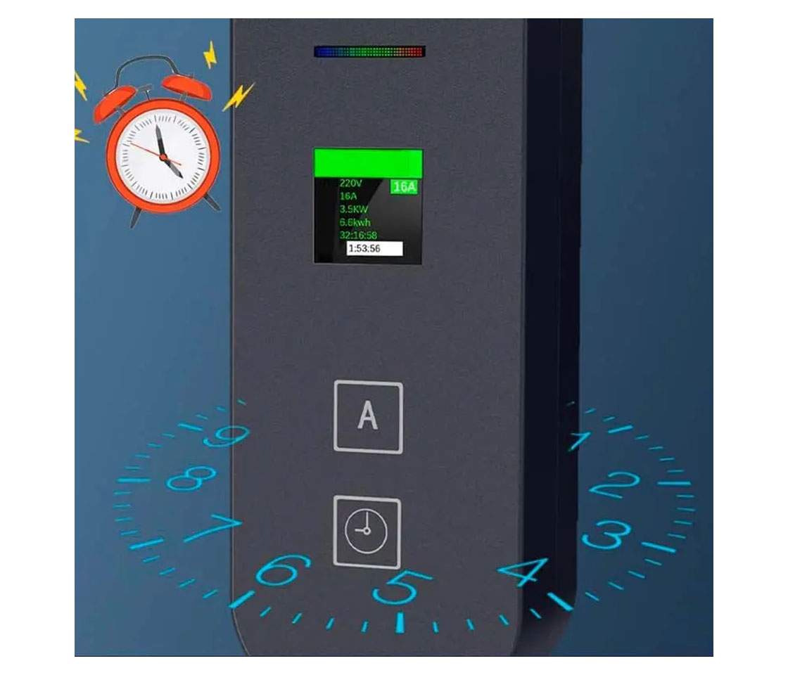 CARREGADOR PARA CARROS ELÉTRICOS 16A / 3.5KW / FICHA SCHUKO / LCD CABO 5M TIPO 2