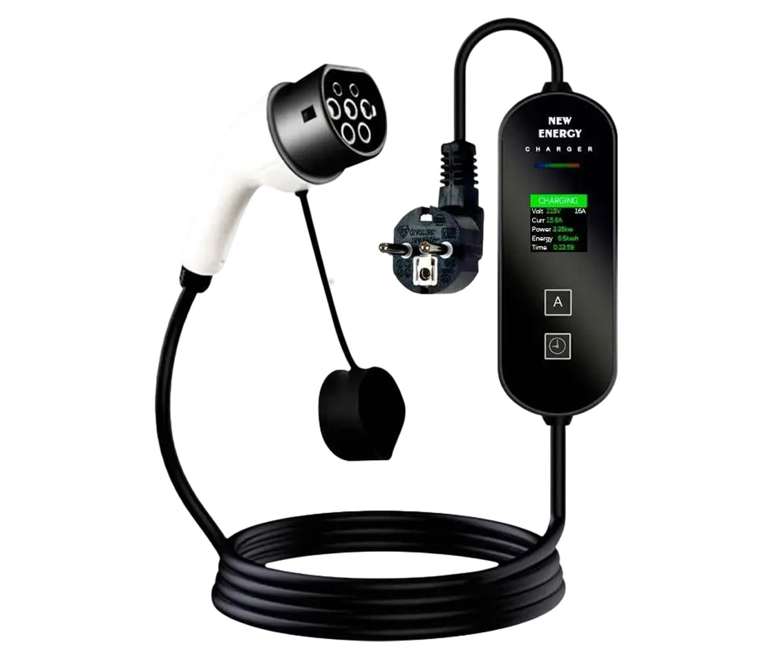 CARREGADOR PARA CARROS ELÉTRICOS 16A / 3.5KW / FICHA SCHUKO / LCD CABO 10M TIPO 2 CARREGADOR PARA CARROS ELÉTRICOS 16A / 3.5KW / FICHA SCHUKO / LCD CABO 10M TIPO 2