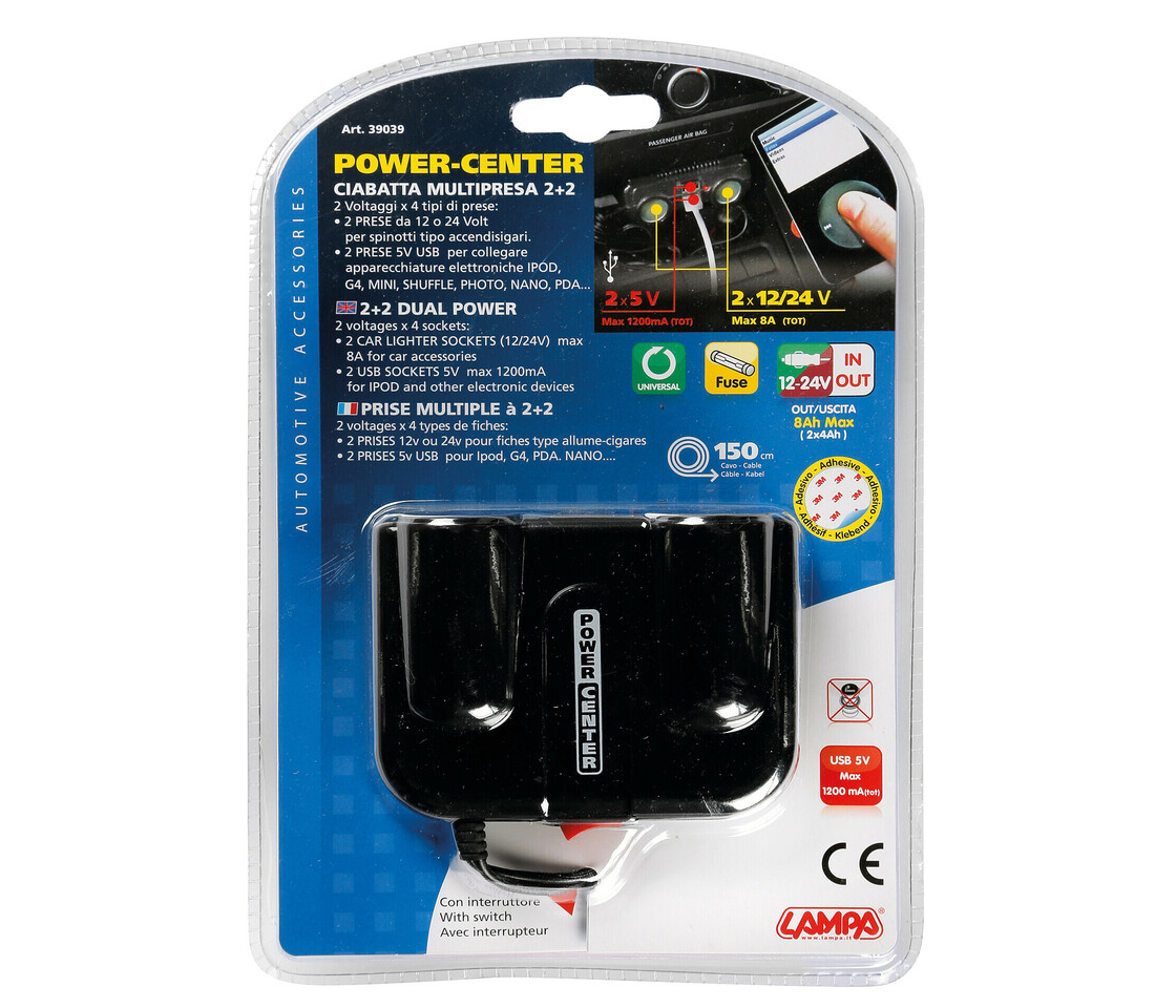 ADAPTADOR ISQUEIRO 2XFICHAS ISQUEIRO 2XUSB 39039 LAMPA