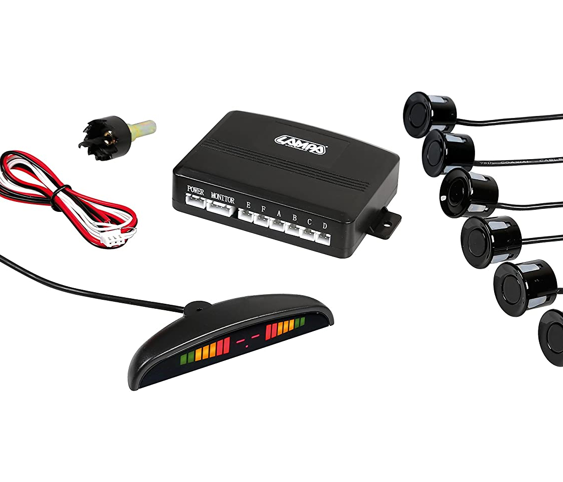 KIT 6 SENSORES ESTACIONAMENTO - COM DISPLAY - PRETO - FRENTE + TRÁS 