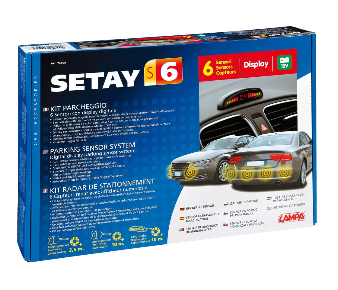 KIT 6 SENSORES ESTACIONAMENTO - COM DISPLAY - PRETO - FRENTE + TRÁS 