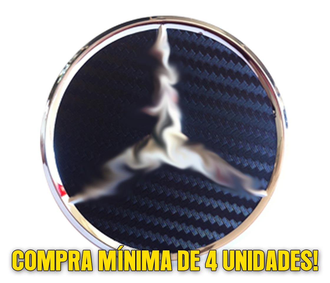 TAMPA CENTRO JANTE PLÁSTICA  MERCEDES TIPO ORIGINAL ESTRELA CROMADA FUNDO CARBONO 75MM