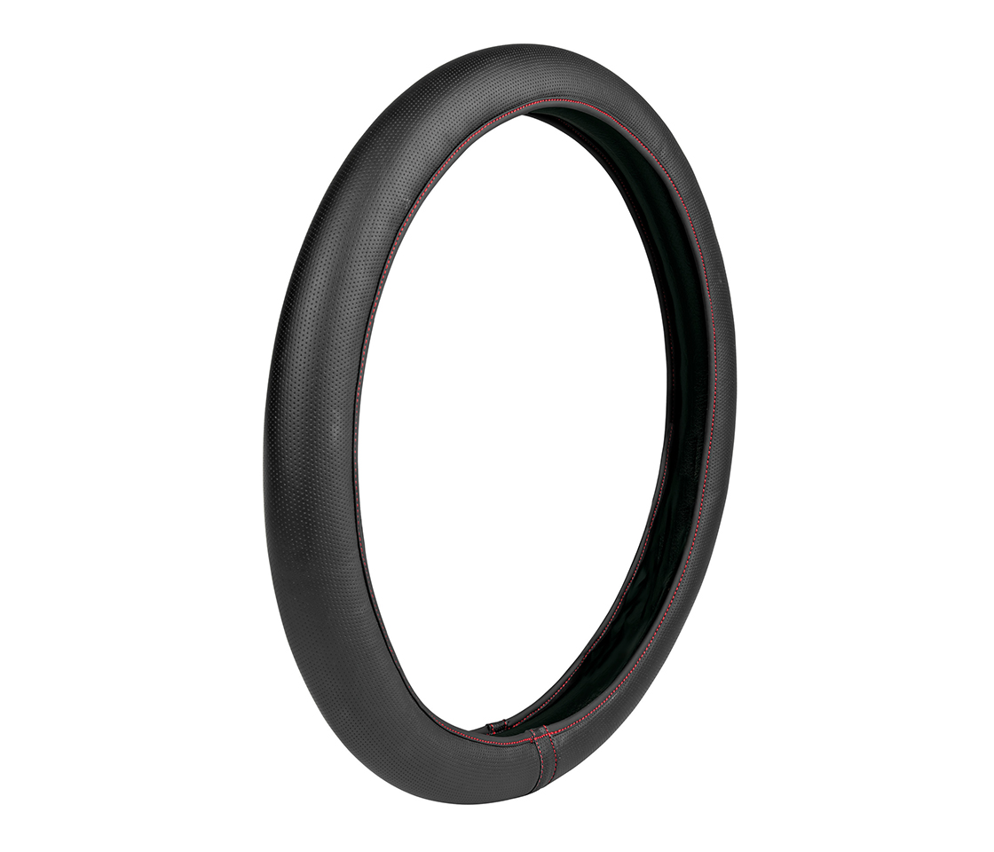 CAPA / PROTEÇÃO DE VOLANTE CARRO SKIN-COVER SKEENTEX BLACK / RED ELÁSTICA 35»37 CM 32967