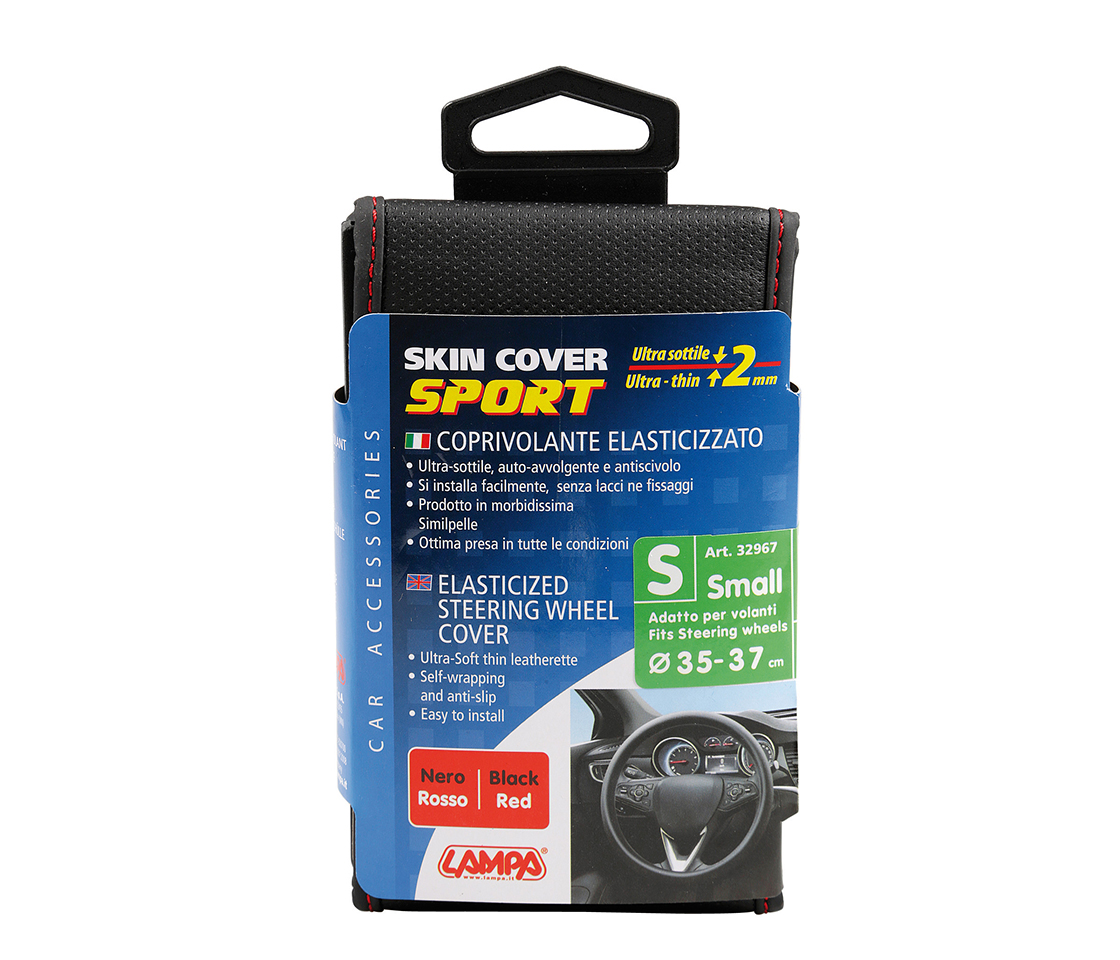 CAPA / PROTEÇÃO DE VOLANTE CARRO SKIN-COVER SKEENTEX BLACK / RED ELÁSTICA 35»37 CM 32967
