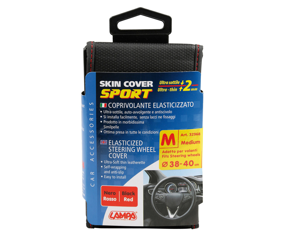 CAPA / PROTEÇÃO DE VOLANTE CARRO SKIN-COVER SKEENTEX BLACK / RED ELÁSTICA M 38>40CM 32968