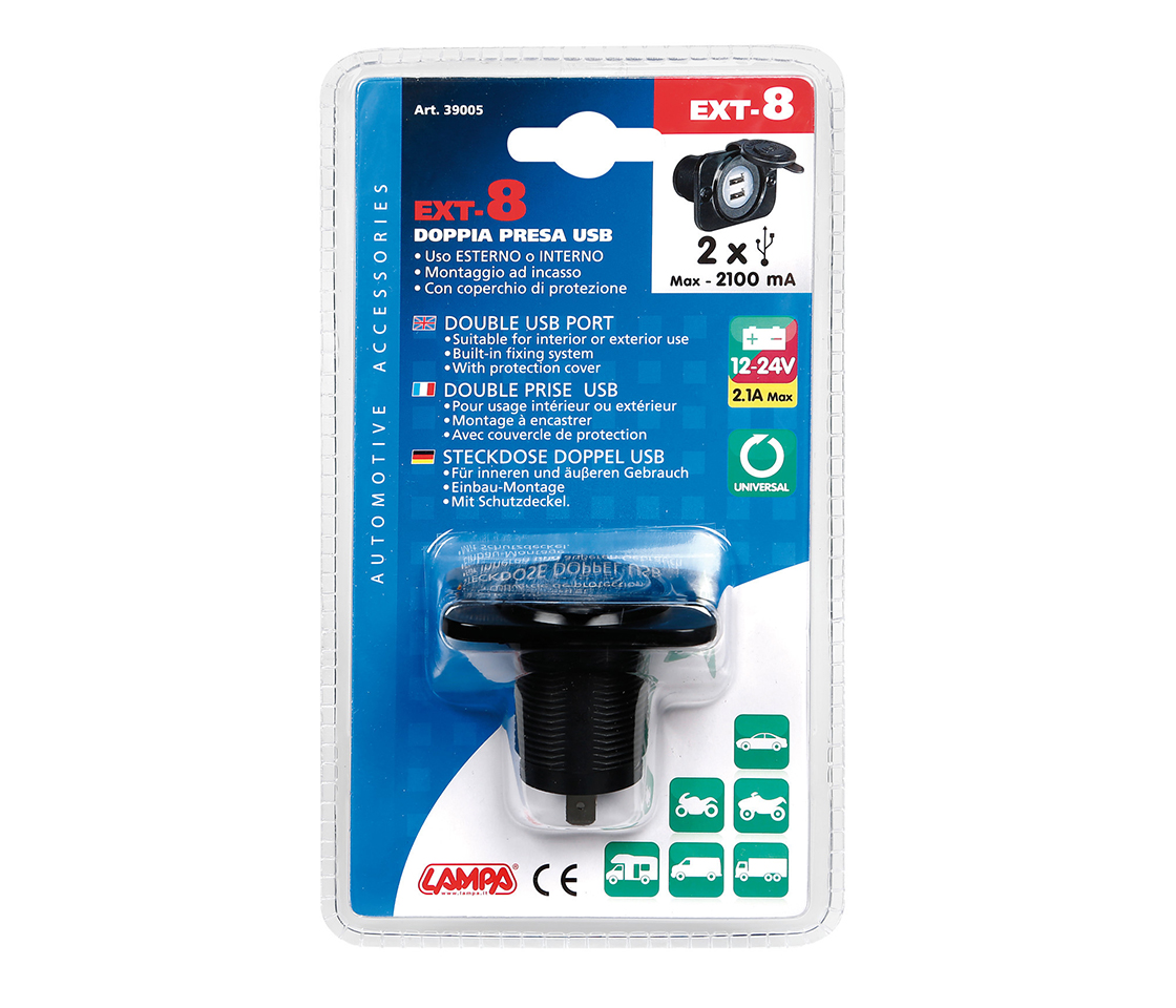 FICHA DUPLA USB 12/24V EXT8 39005 LAMPA