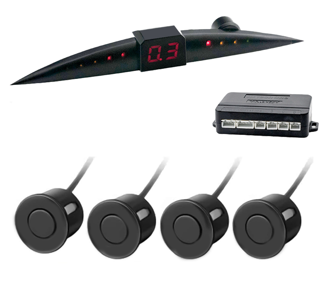 KIT 4 SENSORES ESTACIONAMENTO - COM DISPLAY - PRETO MATE