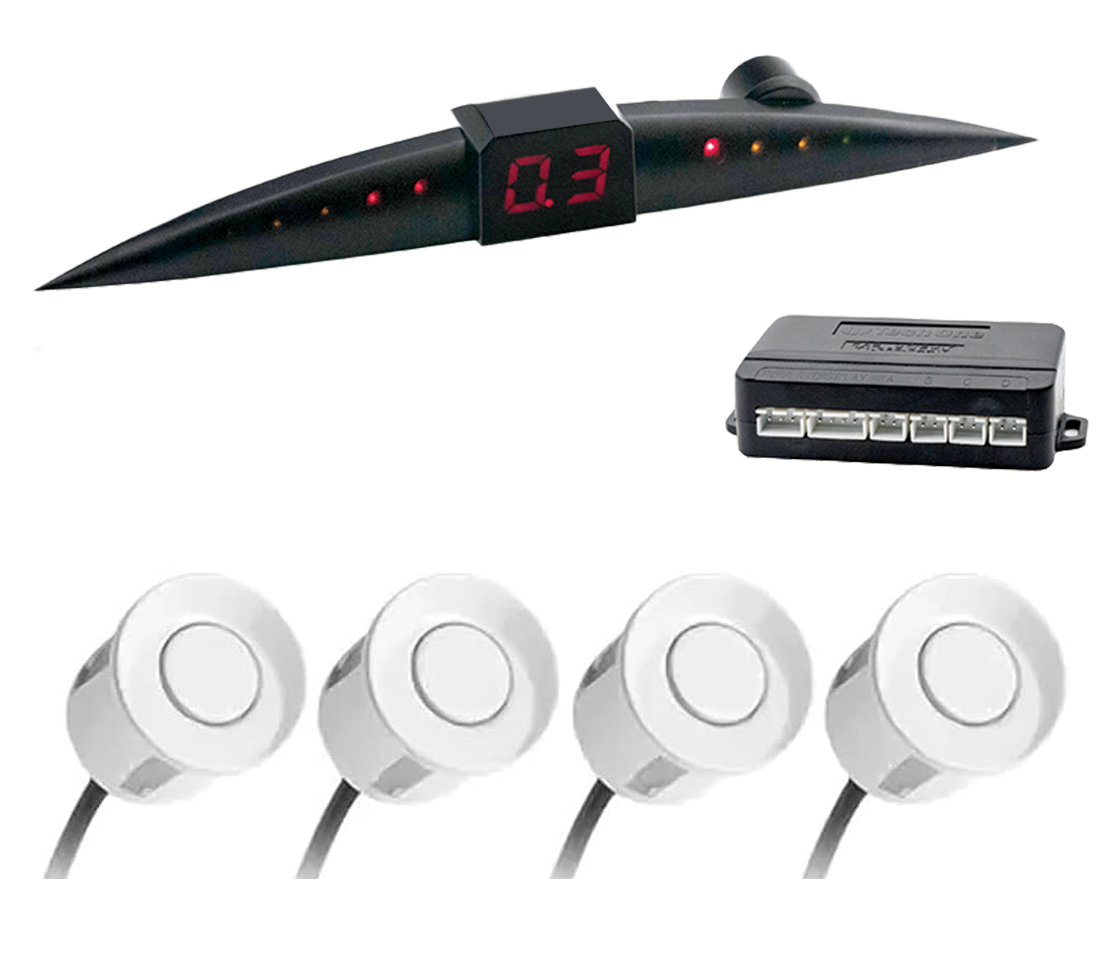 KIT 4 SENSORES ESTACIONAMENTO - COM DISPLAY - BRANCO