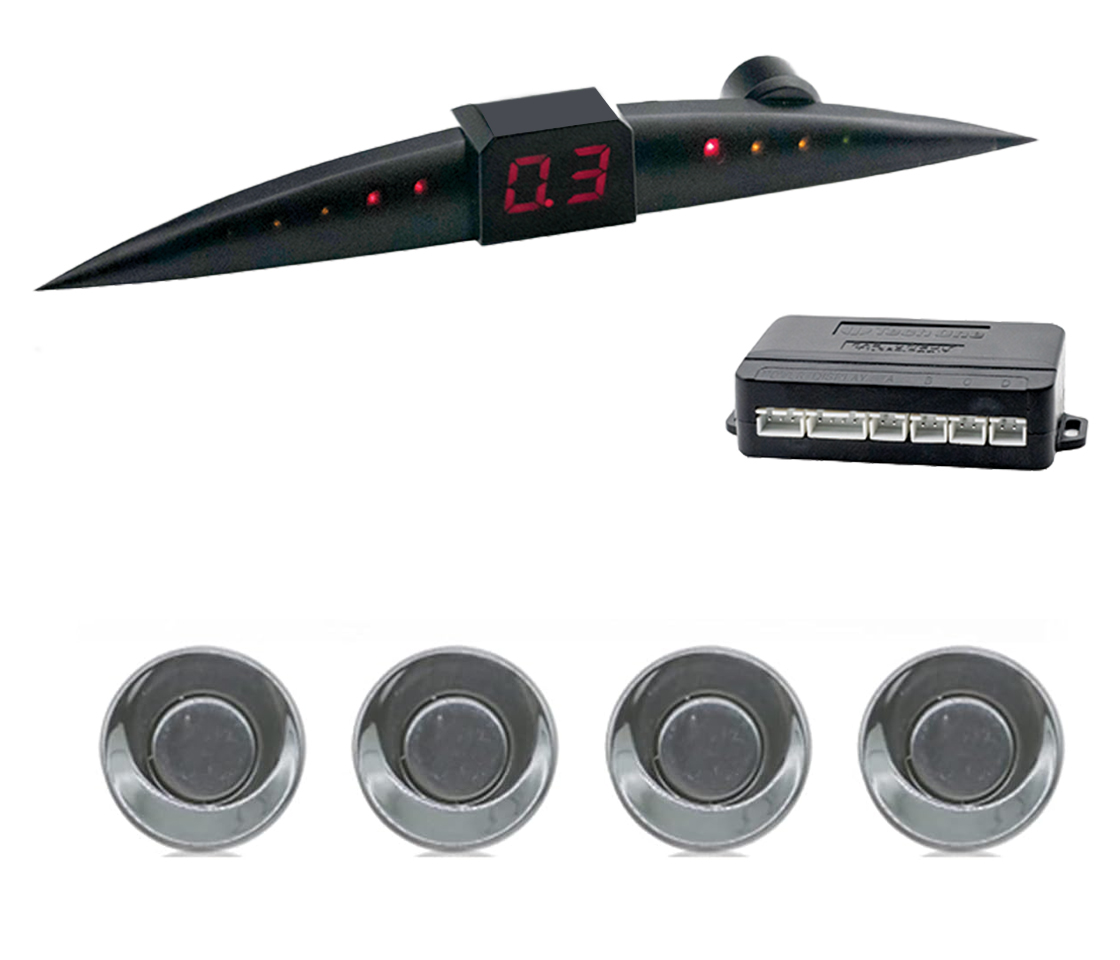 KIT 4 SENSORES ESTACIONAMENTO - COM DISPLAY - CINZA ESCURO