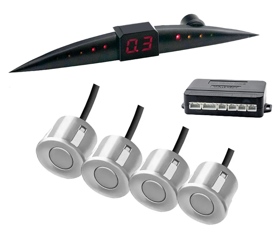 KIT 4 SENSORES ESTACIONAMENTO - COM DISPLAY - CINZA PRATA