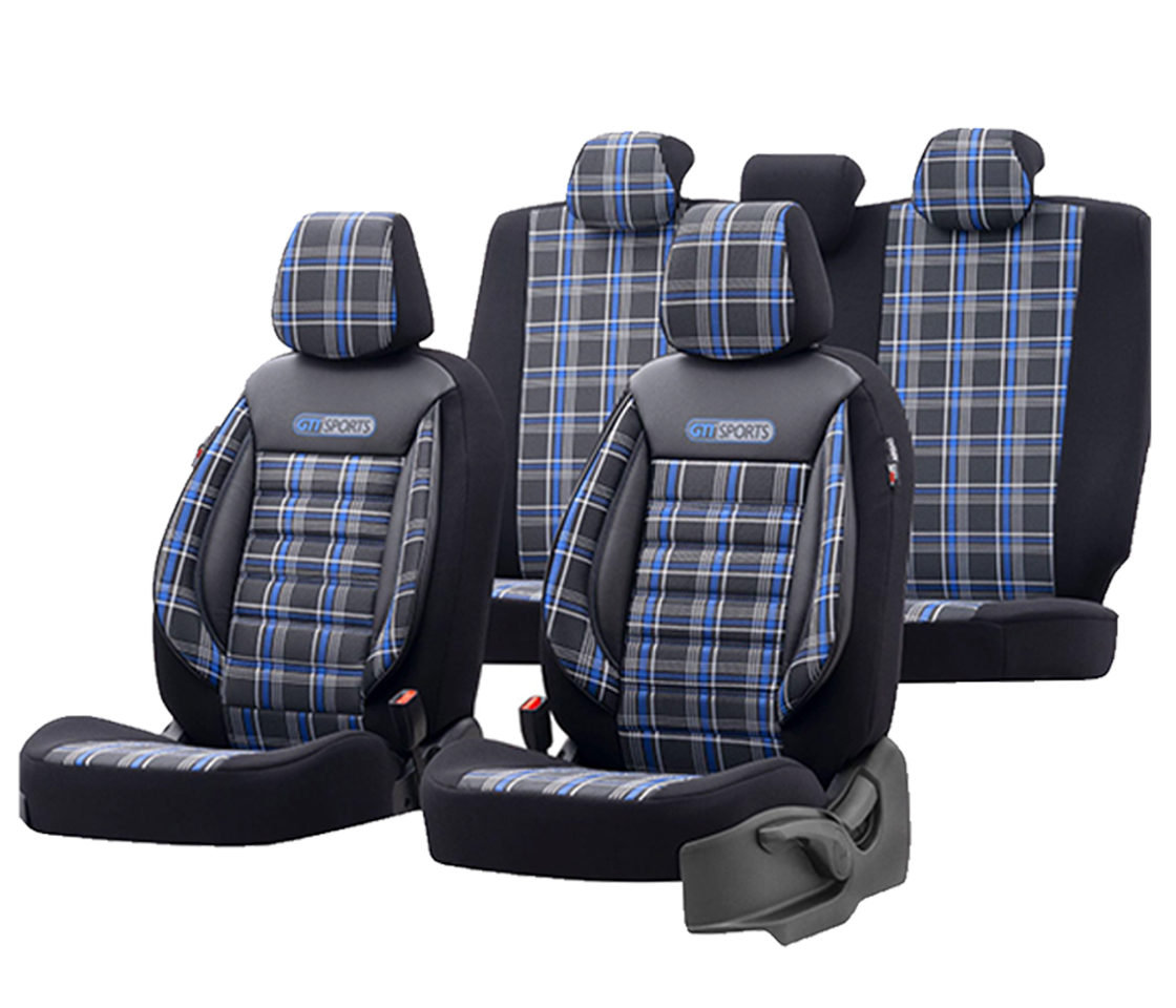 CAPAS DE BANCO PARA CARROS 5 LUGARES PRETAS / AZUL GTI SPORT