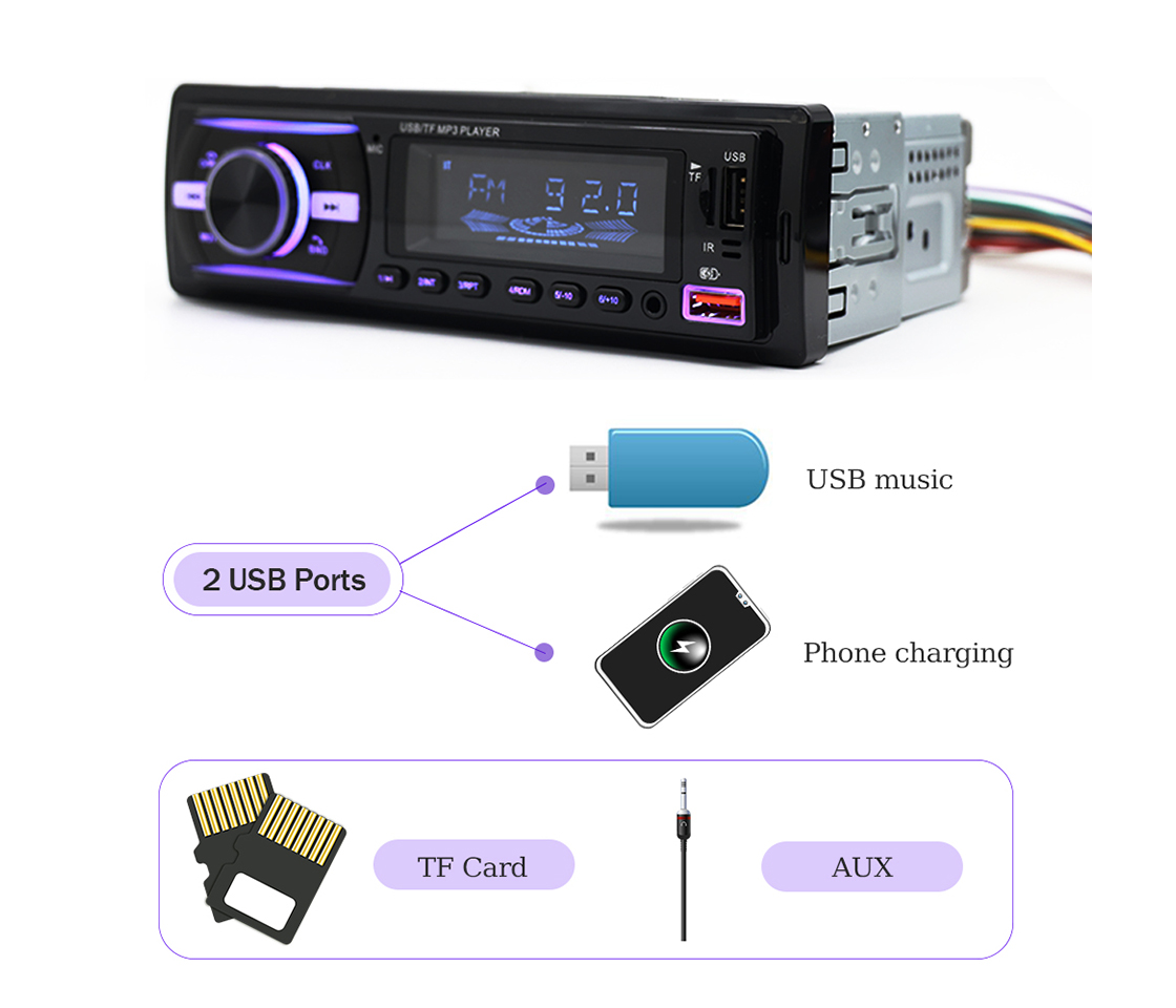 AUTO RÁDIO MP3 BLUETOOTH DUAL USB 7 CORES VA-LCD