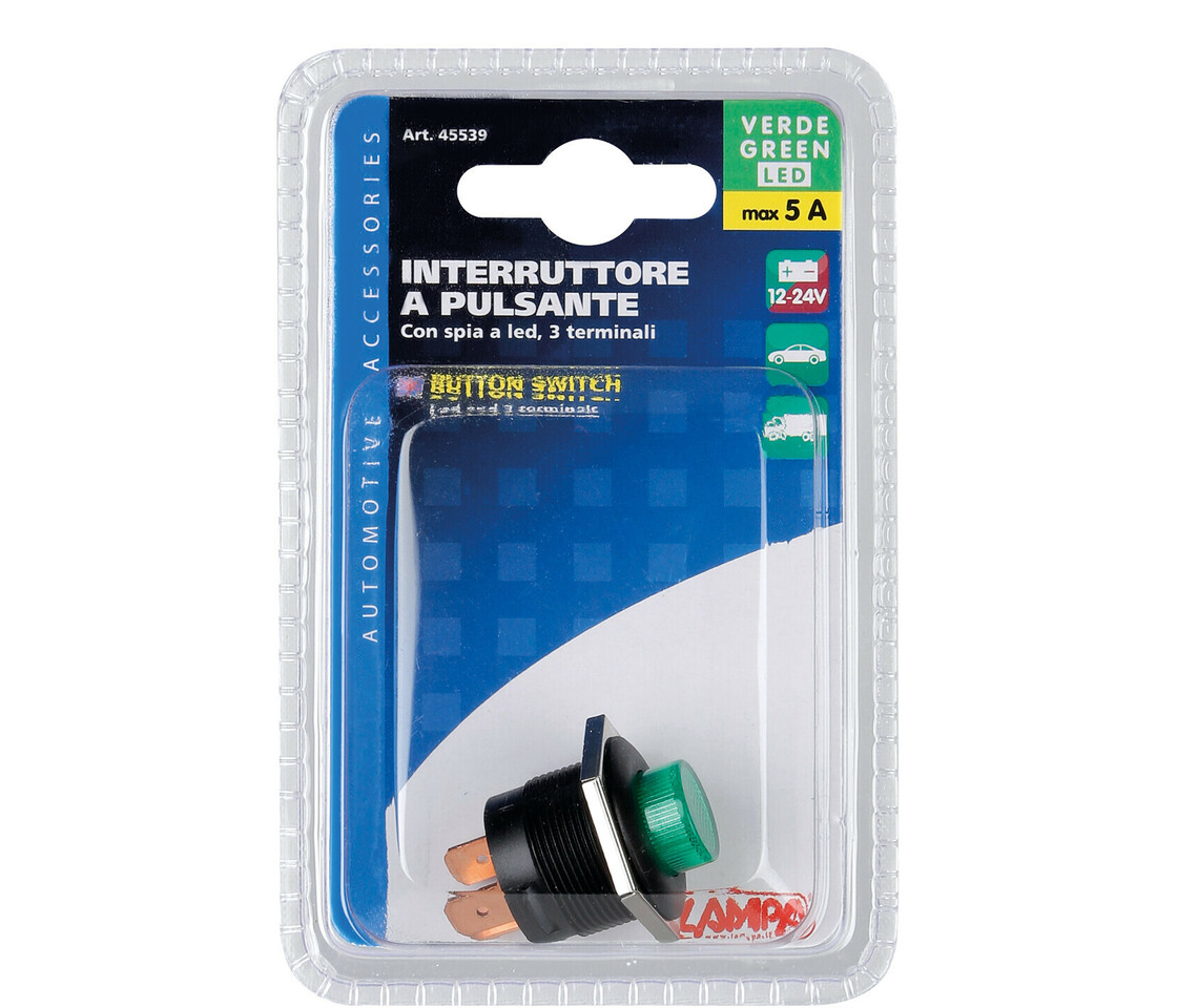 INTERRUPTOR LED VERDE.12/24V 20A 45539 LAMPA