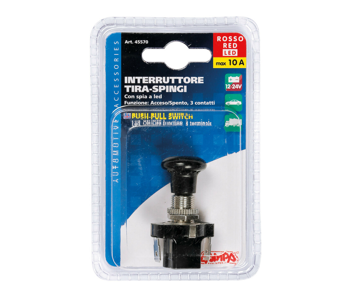 INTERRUPTOR TIPO PUSH-PULL | LED VERM. | 10A 45570 LAMPA