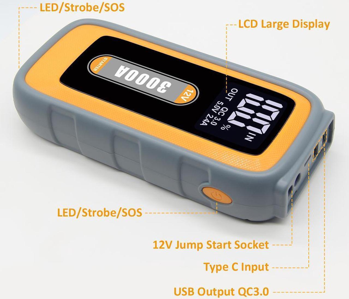 JUMPSTARTER / BOOSTER de ARRANQUE 26800mAH 3000A QC18W 12V