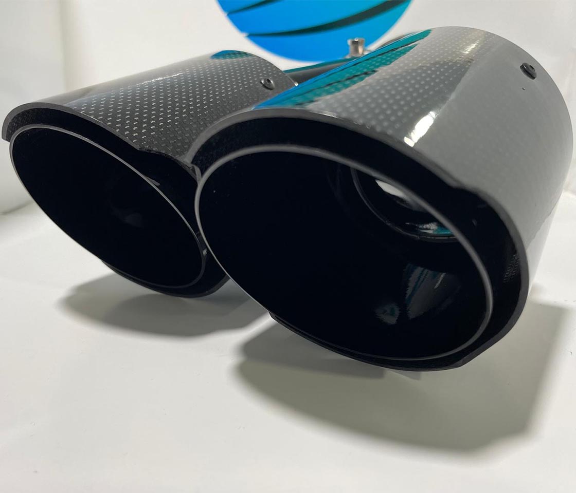 PONTEIRA ESCAPE CARBONO REDONDA DUPLA OBLIQUA PRETA DIREITA 63MM IN 89MM OUT