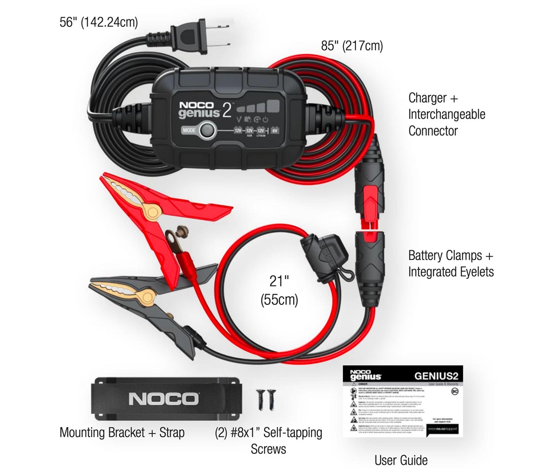 CARREGADOR INTELIGENTE BATERIAS 6 e 12V NOCO 2A GENIUS 2 