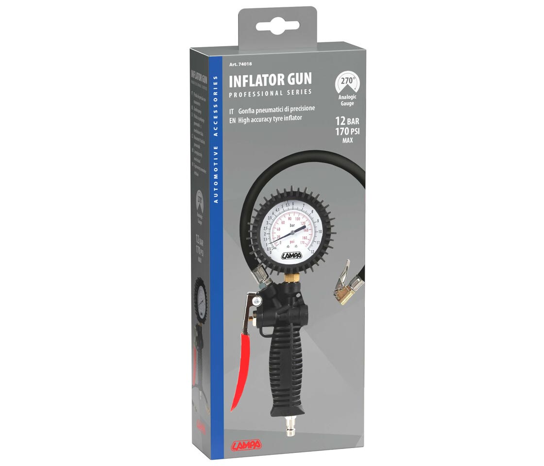 PISTOLA DE AR PNEUS SÉRIE PRO MANÓMETRO PRECISÃO 270º 12BAR / 170PSI 74018