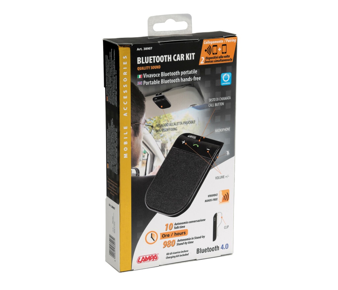 KIT MÃOS LIVRES PORTÁTIL BLUETOOTH 4.0 12/24V LAMPA 38907 