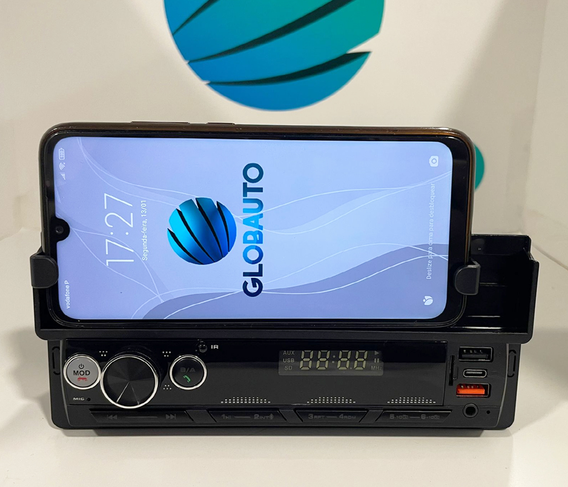 AUTO RÁDIO MP3 BLUETOOTH COM SUPORTE TELEMÓVEL 24V CAMIÃO
