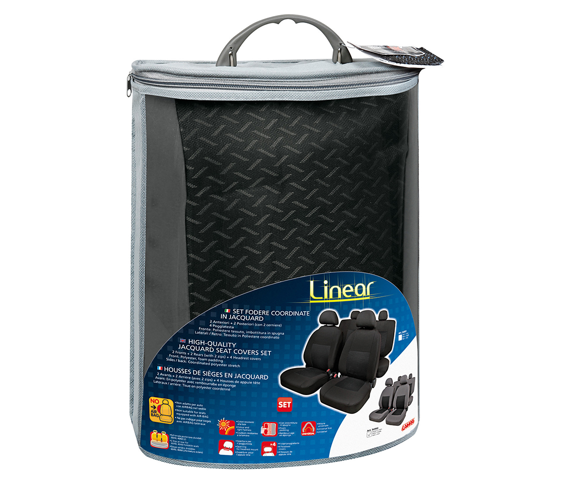CAPAS DE BANCO PARA CARROS 5 LUGARES CINZA / PRETO LINEAR 54992 LAMPA