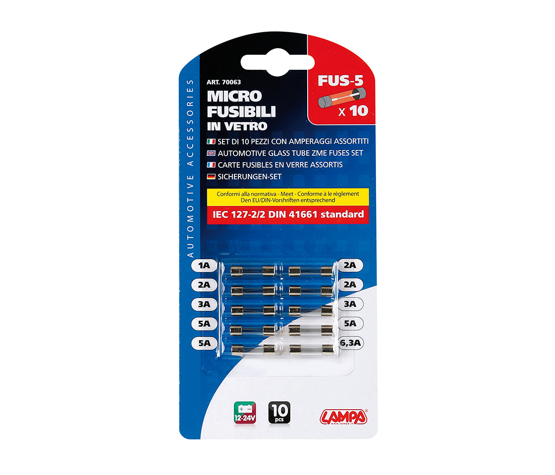 KIT 10 MICRO FUSÍVEIS TUBULARES VIDRO 70063 LAMPA