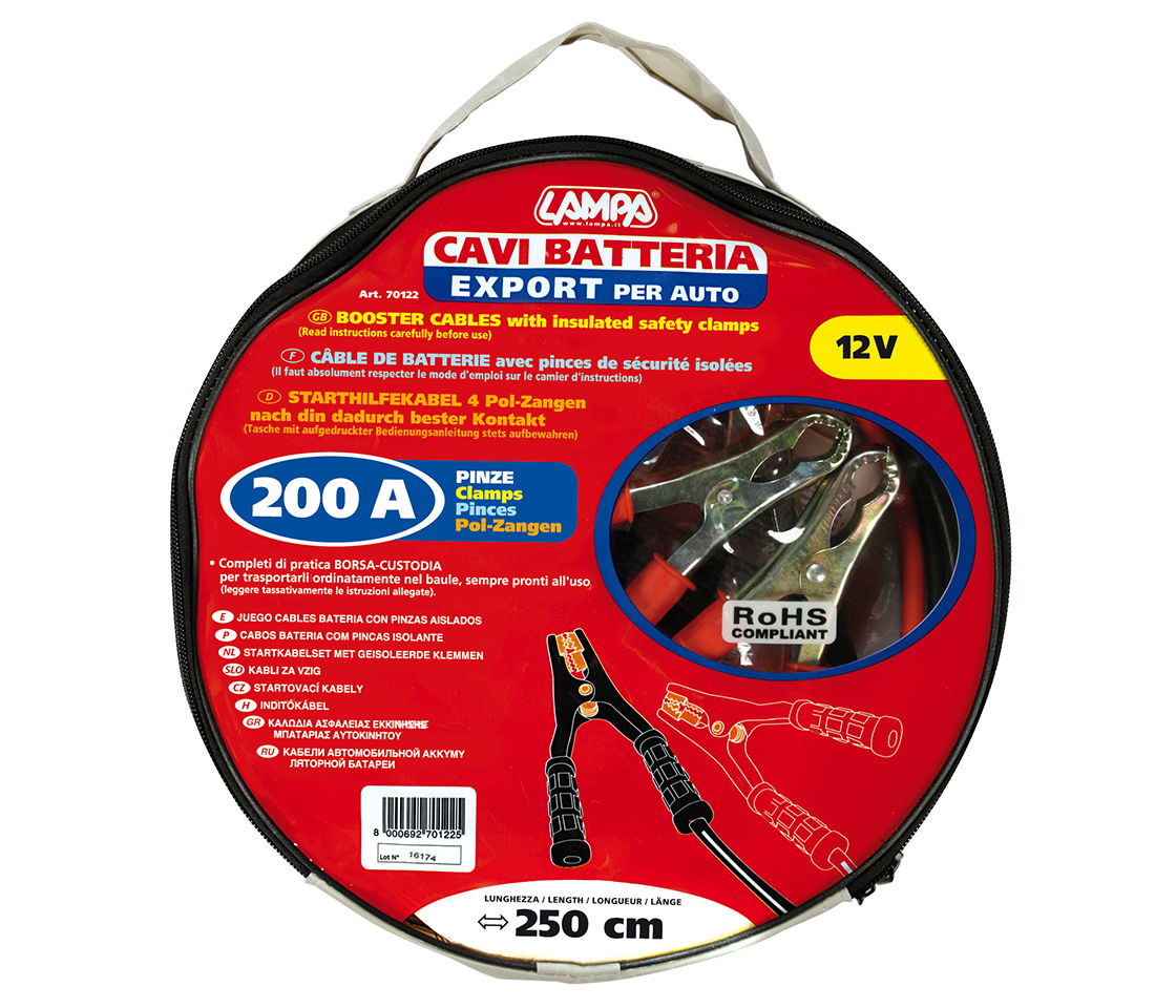 CABOS BATERIA / DESEMPANAGEM 12V 250CM 200AH 70122 LAMPA