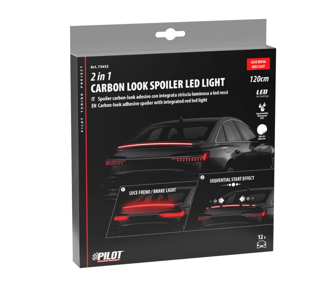 SPOILER CARBON LOOK ADESIVO COM LED VERMELHO 120CM - 12V LAMPA 73652