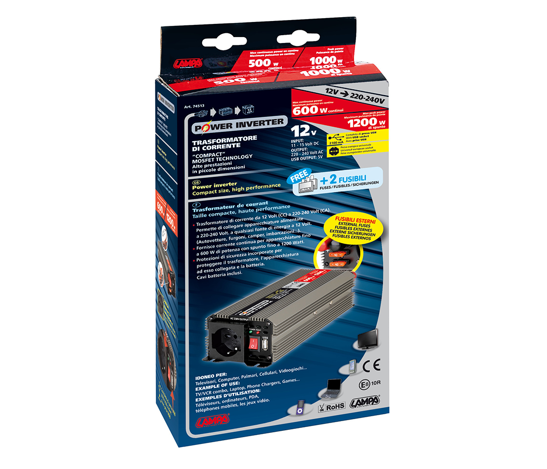 POWER INVERTER 12V 500W / 1000WMAX 74513 LAMPA