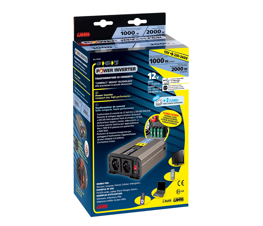 POWER INVERTER 12V 1000W / 2000WMAX 74515 LAMPA
